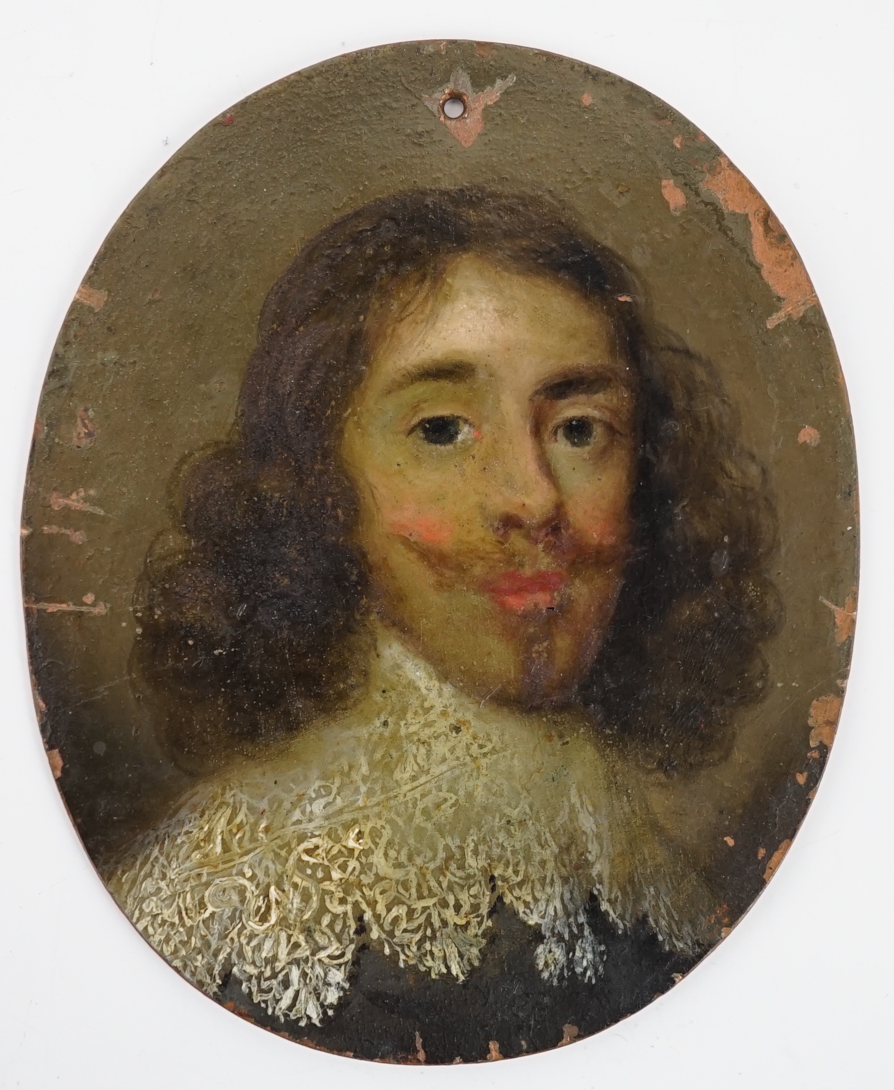 English School circa 1650, Portrait miniature of a nobleman, oil on copper, 5 x 4cm.